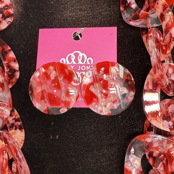 Sassy Jones Zaria’ Luxe Chain Necklace & Oversized Studs In Red New - Picture 3 of 7